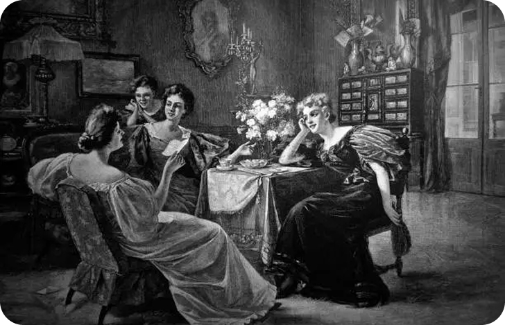 Vintage sketch of ladies at a table